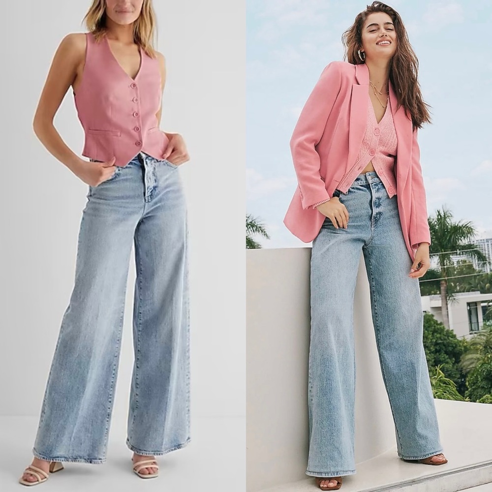 Express wash Blue High Waisted Wide Leg Jeans Size 8 R. - Picture 2 of 11